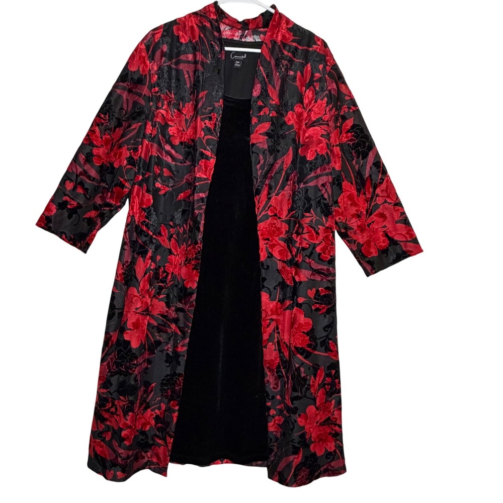 Connected Apparel Womens 20W Velvet Dress & Floral  Duster 1 Piece‎ Red Black